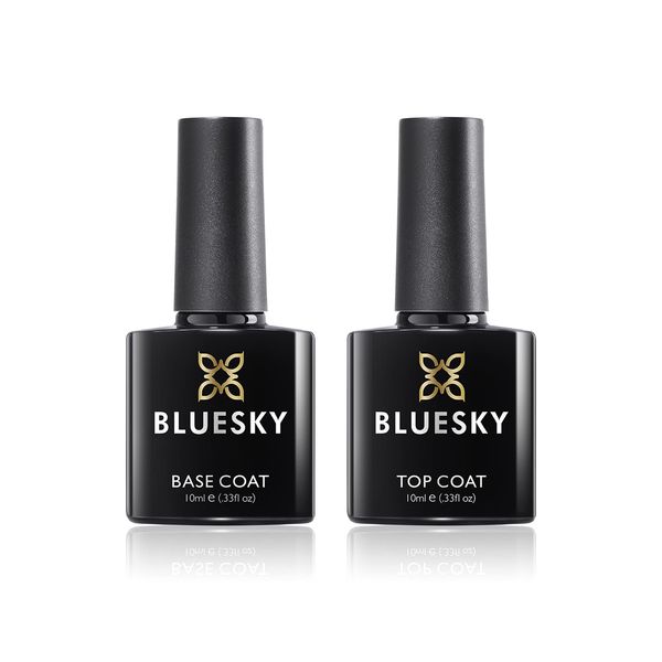 Bluesky Gel Nail Polishes Base and Gel Top Coat, Soak Off LED UV Gel Nail Polish Set, Long Lasting Shiny High Gloss Finish Clear, 2 x 10ml Bottles