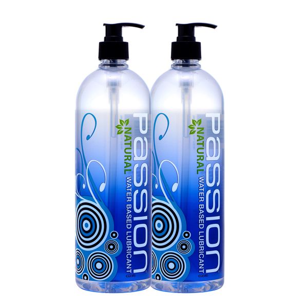 Passion Lubes Natural Water Based Lube, Couples or Personal Lubricant for Women and Men, Safe to Use with Toys, Long Lasting, Slippery, Non Sticky, and Non Staining, Unscented, 34 oz Each, 2 Pack