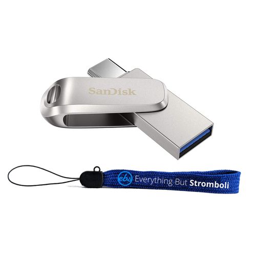SanDisk Ultra Dual Drive Luxe USB Type-C 128GB Flash Drive for Microsoft Lenovo Yoga, Galaxy Book Pro, Surface Pro 7 2-in-1 Laptops (SDDDC4-128G-G46) Bundle with (1) Everything But Stromboli Lanyard