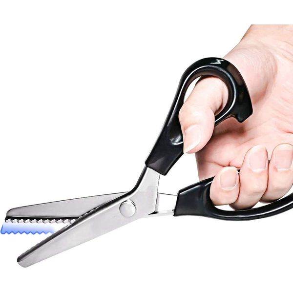 Senua Zigzag Shears, Professional Stainless Steel Tailor Pinking Scissors for Felt Paper Fabric Cutting/Sewing, Handled Zig Zag Scissors, Children Adults Art and Craft Scissors - Black