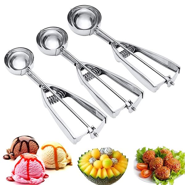 Ice Cream Disher Set of 3 Ice Cream Spoons Ice Scoop Spoon Small Commercial Food Cooking Kitchen Utensils Ice Cream Potato Salad Meat Dumplings Stainless Steel Material Ice Cream Scoop (B)