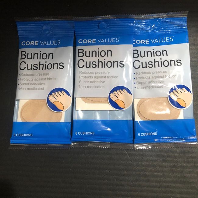 ( 3 PK) CORE VALUES BUNION CUSHIONS 6 CUSHIONS EACH, NEW FREE SHIP