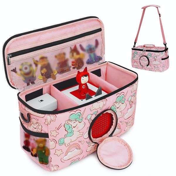 Ciseret Portable Carrying Case for Toniebox Starter Set and Accessories - Compatible Travel Bag for Tonies Figure Characters Charging Station Headphones -Girls Kids Pink Unicorn Tonie Box Carry Case