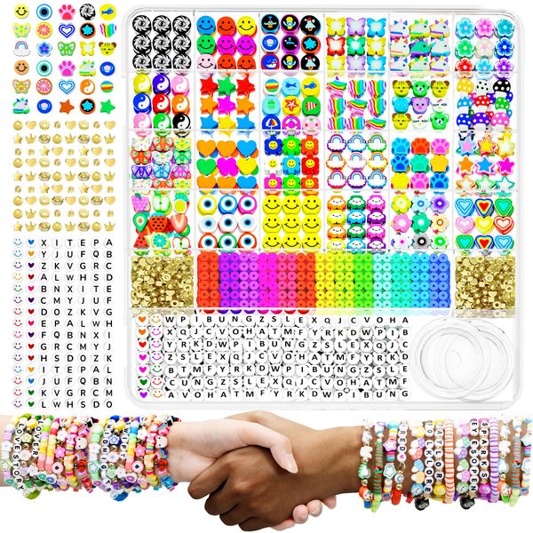 ARTDOT 1642 Pieces Clay Beads for Friendship Bracelets Making Kit, 24 Styles Jewelry Making Supplies Cute Beads Charms with Elastic String and Organizer Gifts for Teens Girls Ages 6 7 8 9 10 11 12