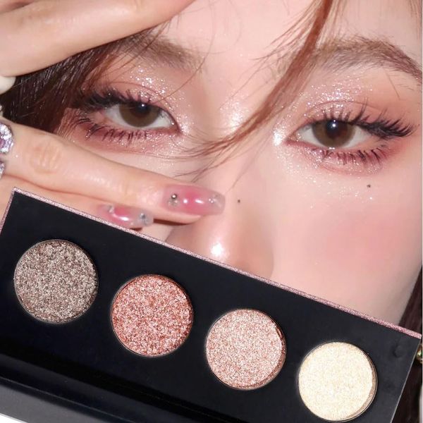 FLYEEO Shiny Shimmer Highlight Eye shadow Palette 4 Colors, Cosmetics Shimmer Eyeshadow Palette, Cruelty-Free and Vegan Formula, Glitter Shimmer Eyeshadow for Professional Makeup Kit (A#)