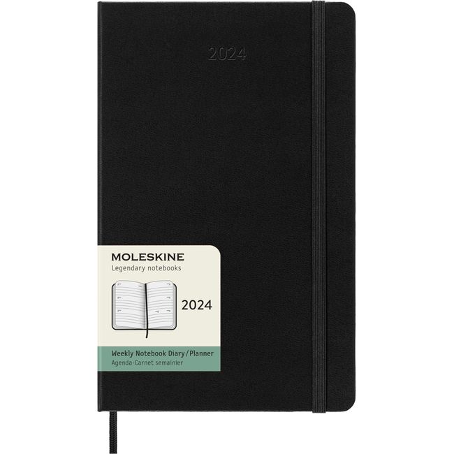 Moleskine DHB12WH3Y24 Notebook, Beginning January 2024, Weekly Diary, Horizontal (Horizontal) Hard Cover, Large Size (W x H x H): 5.1 x 8.3 inches (13 x 21 cm), Black