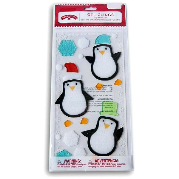 HOLIDAY TIME Christmas Winter Gel Window Clings - Penguins