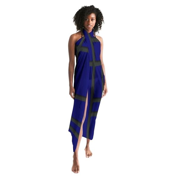 Sheer Sarong Swimsuit Cover Up Wrap / Geometric Dark Blue and Black - Universal