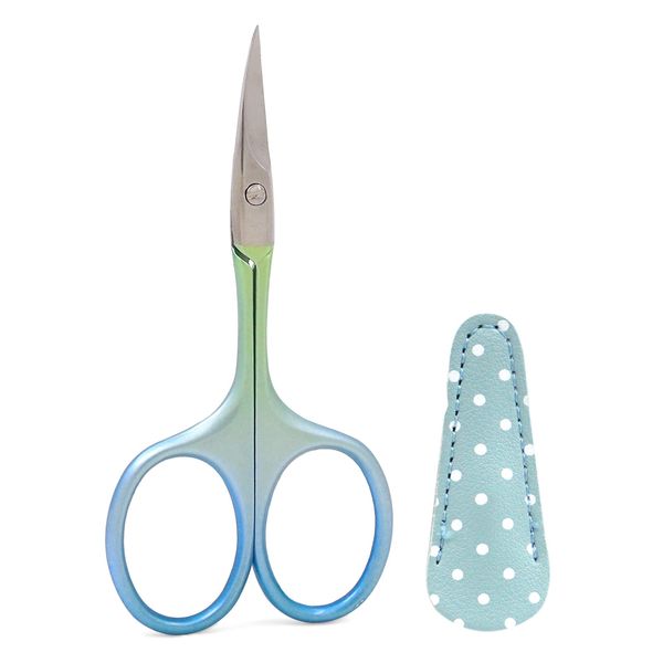 Sewing Scissors Small Curved Scissors, Embroidery Scissors Trimming Yarn Thread Craft Scissors with Faux Leather Cover for Cross-Stitch Crochet Scrapbooking (Blue)