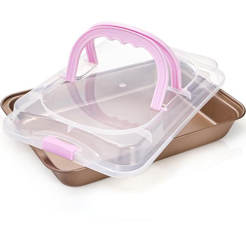 ZOOFOX Cake Pan with Lid, Non-Stick Baking Sheet for Oven, 9" x 13" Covered Rectangular Baking Pan for Cake, Lasagna, Brownie, Casserole, Cookie, Fish, Vegetable, Dishwasher Safe