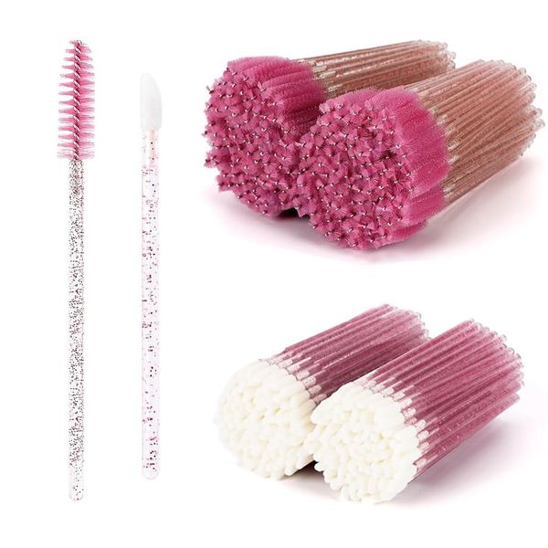 Set of 50 Disposable Lip Brushes and 50 Disposable Eyelash Brushes - Pink Colour