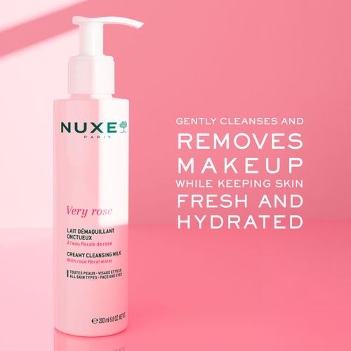 NUXE Very Rose Creamy Cleansing Milk Make-up Remover for Sensitive Skin, with Rose Floral Water for Face & Eyes, 6.8 oz
