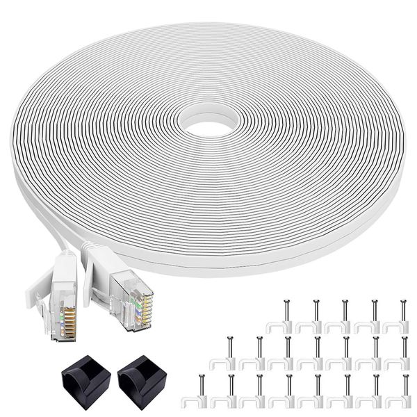 Jaremite Ethernet Cable 50 ft, Cat6 Network Internet LAN Cable 50ft for Modem, Router, PS4, Xbox (Flat, White)