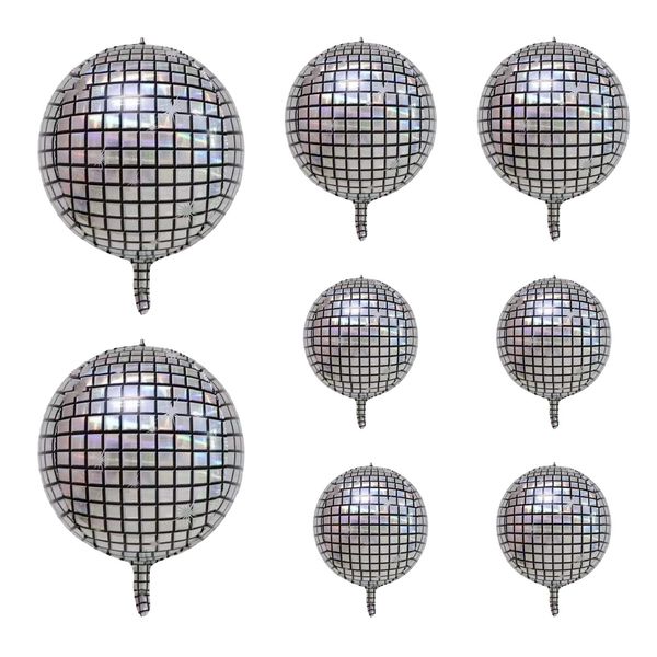 GLASNES 8 Pieces Disco Ball Balloons 22 Inch 15 Inch 10Inch Disco Ball Balloons Set for Disco Dance Party Birthday Party Wedding Ceremony