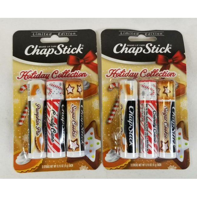 CHAPSTICK HOLIDAY COLLECTION Paraben Free Pumpkin Candy Cane & Cookie Pkg 3 x 2