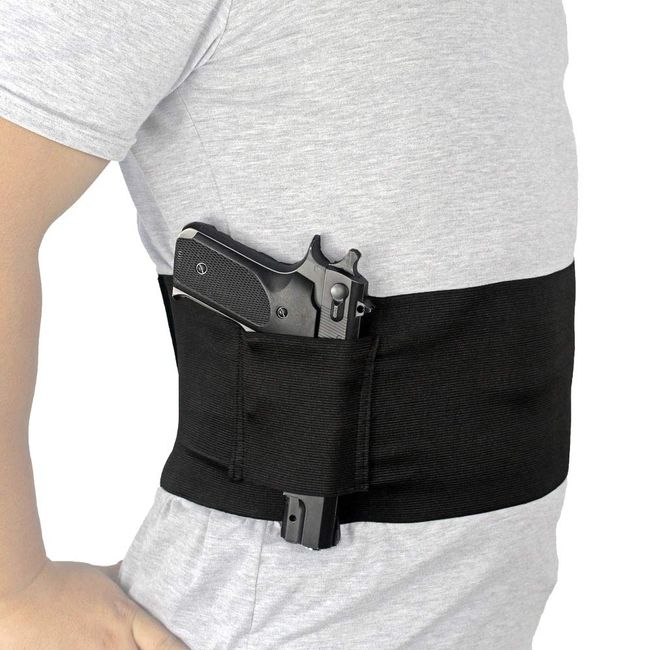 Depring Belly Band Holster for Concealed Carry Elastic Abdominal Slim Wrap Concealment Handgun Holster with 2 Magazine Pouches for Right and Left Hand Draw