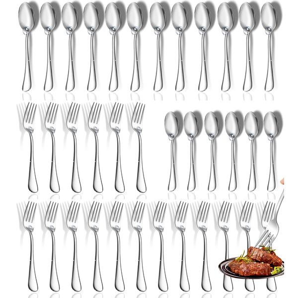 Spoons and Forks Set, Set of 30 Top Food Grade Stainless Steel Forks and Spoons Silverware Set, Kitchen Utensils Forks (8 Inch) and Spoons (6.69 Inch) Cutlery Set, Mirror Finish & Dishwasher Safe