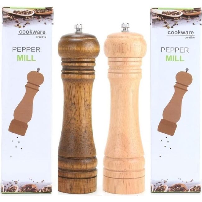 Ain Blau Multi-Purpose Peppermill Salt Mill with Clear Window, Natural Oak Solid Wood Ceramic (8.7 inches (22 cm), Classic 2 Pieces)