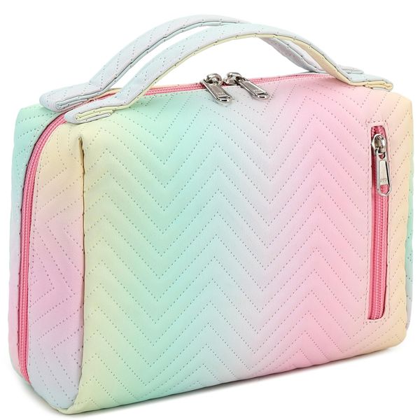 BLUBOON Makeup Bag Zipper Pouch Travel Portable Cosmetic Bag Organizer for Women and Girls (Rainbow Pink)