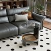 2 Tier Round Glass Side Table Saddle Leather Storage Modern Bedside Accent Table