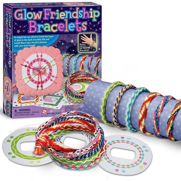 4M Glow in The Dark Friendship Bracelet Making Kit, DIY Bracelet Making Kit with Colourful, Glow in the Dark Threads, Plait and Weave, Crafts for Boys and Girls Ages 5-12 Years