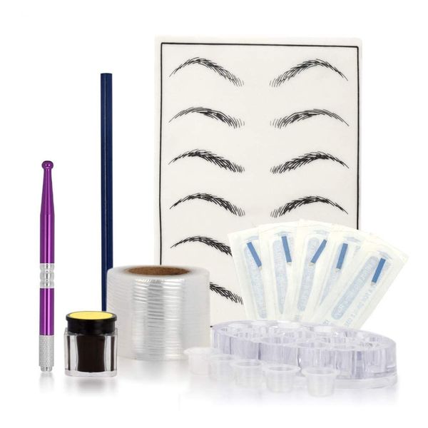 Eyebrow Microblading kit, Atomus Eyebrow Micro Needling Pen Set with Pigment Ink Cups Holder 14pin Blades Plastic Wraps Practice Skin Pencil for Eyebrow Tattoo Permanent Makeup (#02)