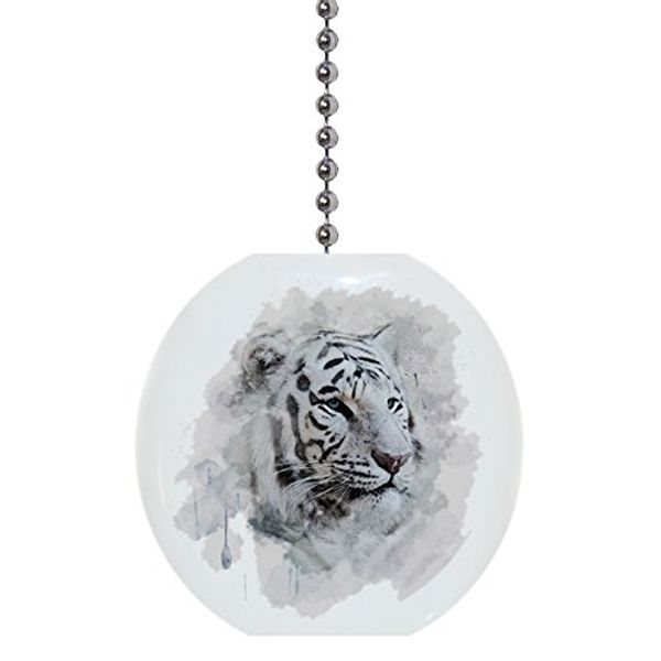 Carolina Hardware and Decor White Tiger Head Watercolor Solid Ceramic Fan Pull
