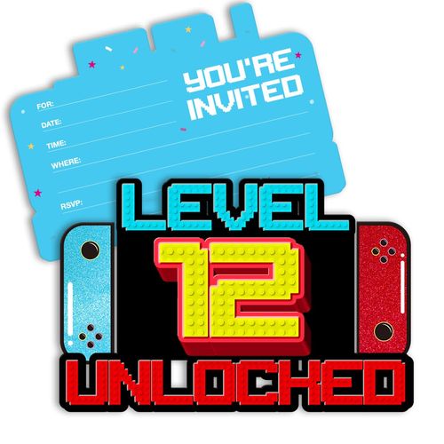 pertnate Video Game 12th Birthday Party Invitations Glitter Video Game 12 Year Old Boys Birthday Party Shaped Invitations with Envelopes, Set of 20