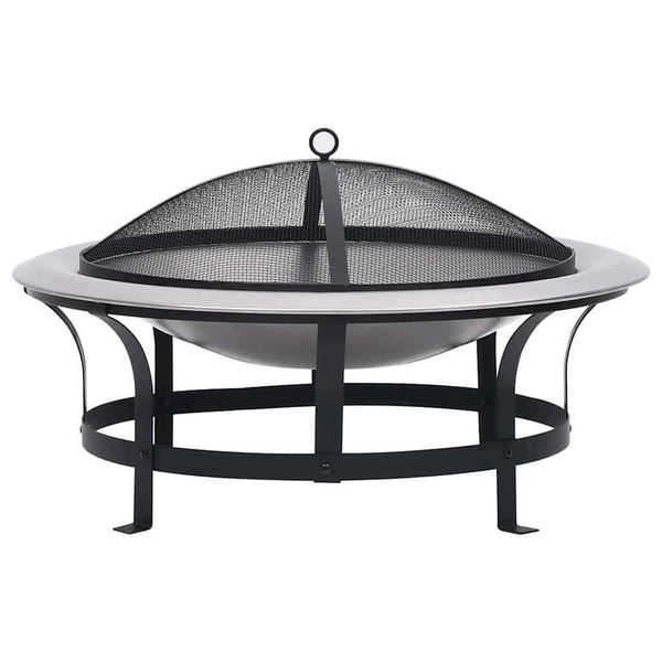 Fire Pit Outdoor Fireplace Camping Firebowl with Grill Stainless Steel vidaXL