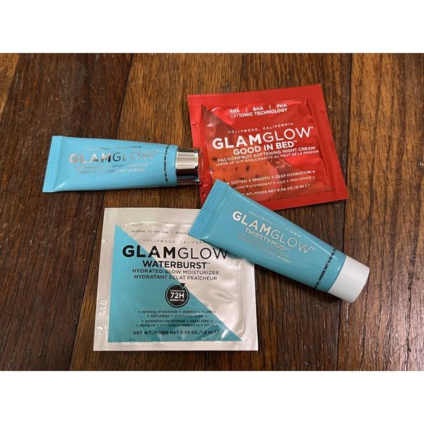 Lot/4 GlamGlow ThirstyMud Hydrating Face Mask Mini x2 &  Moisturizer Samples (2)