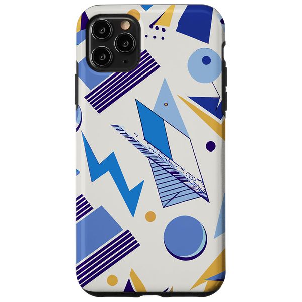 iPhone 11 Pro Max 1980'S GEOMETRIC SQUARE TRIANGLE PATTERN BLUE AND WHITE Case