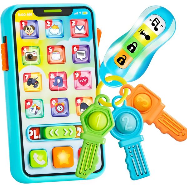 JOYIN Baby Musical Toy Phone and Car Keys Teether Set, 60+ Music and Learning Phrases, Baby Learning Toys 10 Months, Toddler Birthday Gifts for Girs Boy Toys