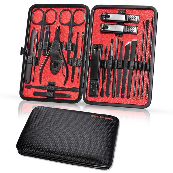 Manicure Set Nail Set 23-Piece Pedicure Set Nail Clippers Stainless Steel Portable Nail Scissors Set with PU Leather Case Nail Care Set Professional All-Round Hand Foot Care Kit for Men and Women