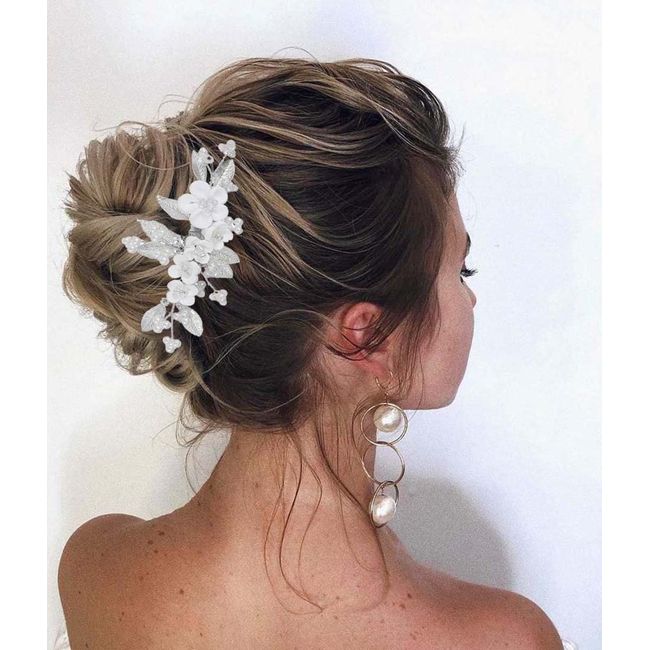 Votacu Blume Braut Hochzeit Haarkamm Silber Kopfschmuck Perle Braut Haarschmuck für Frauen und Mädchen