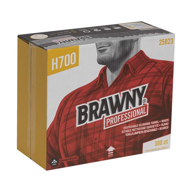 Brawny Professional H700 Disposable Cleaning Towel by GP PRO (Georgia-Pacific); Flat Pack; 25023; White; 300 Wipers Per Box; 1 Box Per Case