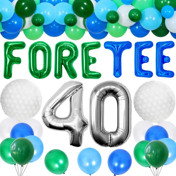 JeVenis Golf 40th Birthday Decorations Men 40th Birthday Decorations Foretee-Tee Birthday Banner Golf Ball Balloons 40th Golf Theme Birthday Party Decorations