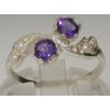 Solid Sterling Silver Natural Amethyst & Pearl Ladies Band Ring - Size Z