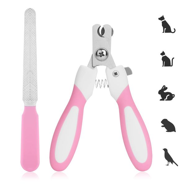 cobee Hunde Nagelknipser mit Nagelfeile,Edelstahl Katze Nagelknipser Haustier Nagelknipser geeignet für Welpen Kätzchen mit Sicherheitsverschluss und Schutzschutz um Überschneiden zu vermeiden(Rosa)