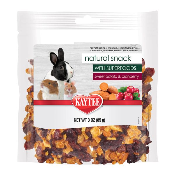 Kaytee Natural Snack with Superfoods For Pet Guinea Pigs, Rabbits, Hamsters, and Other Small Animals, Sweet Potato & Cranberry, 3 Ounces