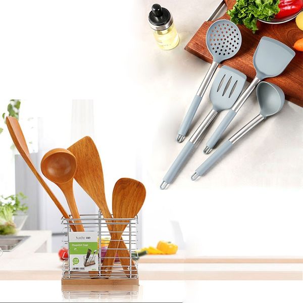 Cooking tool set Kitchen tool set 8P set (4 types of wood cooking utensils + 4 types of silicone cooking utensils)