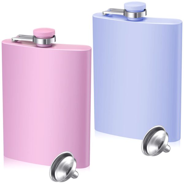 2 Pack 8 oz Flasks for Women Hip Flask for Liquor Set Matte Light Purple and Pink Cute Flask with Funnel Leakproof Stainless Steel Flask Whiskey Pocket Flask for Alcohol Drink Wine Wedding Party Gift