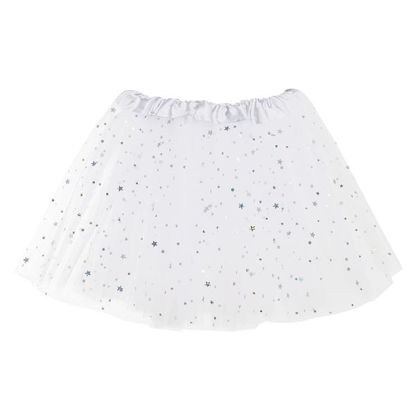 WLLHYF Girl Tutu Skirts,3Layers Tulle Sequin Star Ballet Dance Tutu Skirt Princess Christmas Skirt for Girl Toddler 2-8 Years (White)