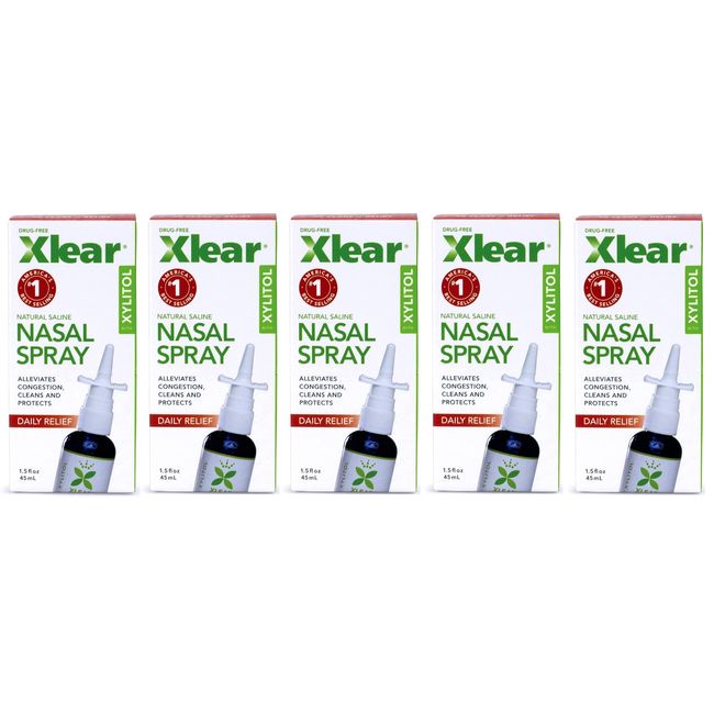 XLEAR Natural Saline Nasal Spray Fast Relief 1.5 oz 5 PACK