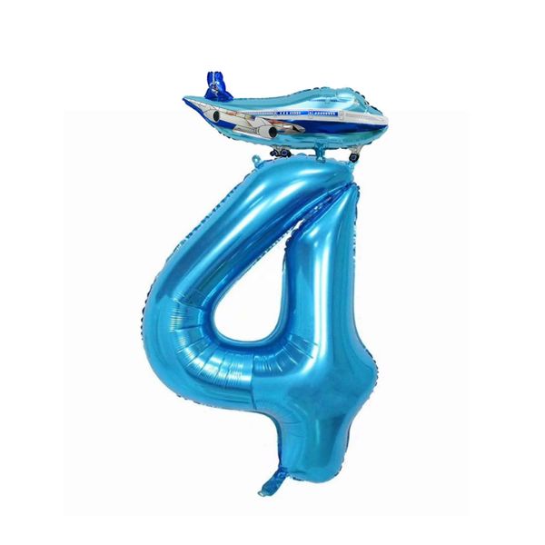 40inch Numbers Airplane Balloon 4 Blue，Airplane 4th Birthday Party Decorations Balloons，Airplane Balloons for 4th Birthday，Kids Airplane Birthday Party Decorations Supplies (Blue airplane number 4)