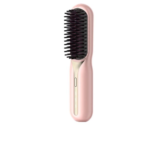 Stylish Portable Mini Ionic Hair Straightening Comb - Fast Heat-Up, Adjustable Temperature, Wireless Design (Pink)