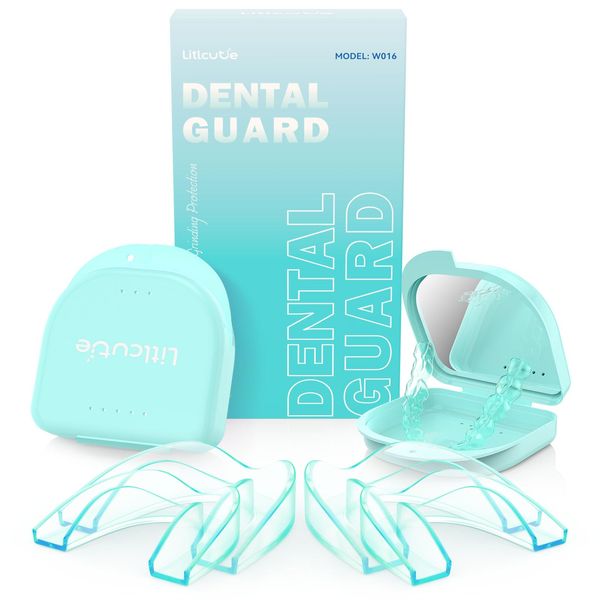 Litlcutie Mouth Guard for Grinding Teeth at Night, Night Guards for Teeth Grinding, 4 Pack/2 Size Moldable Dental Guard for Sleeping-with 2 x 5X Mirror Mouth Guard Case