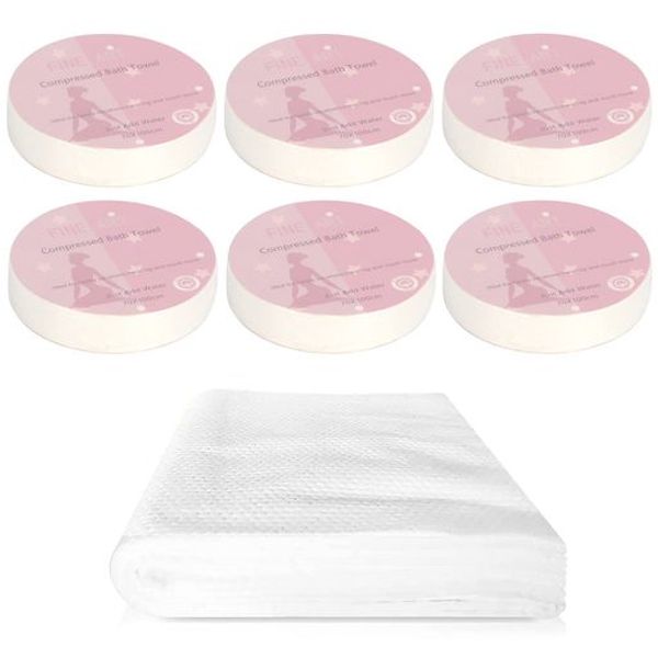 TOPLIVE Disposable Compressed Towels, Set of 6, Individually Wrapped, Facial Towel, Bath Towel, Makeup Remover, Multi-Purpose, Cotton Towel, Lightweight, Compact Storage, For Travel, Business Trips, Nursing Care, Disaster Preparedness, Disposable Towels, 