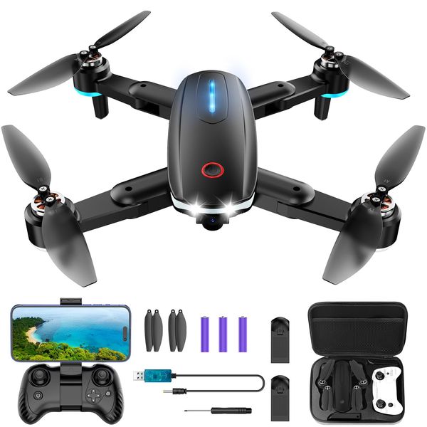 Drone with Camera, Mini Drone for Kids with 1080P HD FPV Camera, Brushless Motor, One Key Take Off/Land, Optical Flow Positioning, 360°Flip, Waypoint Fly, Gestures Selfie, 3 Speeds, 2 Batteries, Toys for Beginners