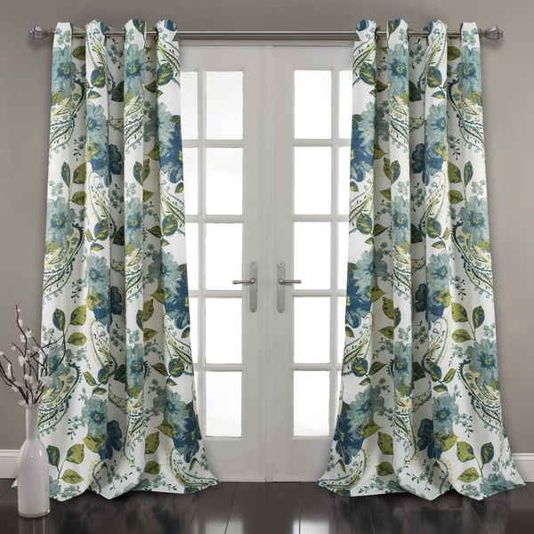 Lush Decor Floral Paisley Room Darkening Window Curtain Panel Pair, 52"W x 95"L, Blue