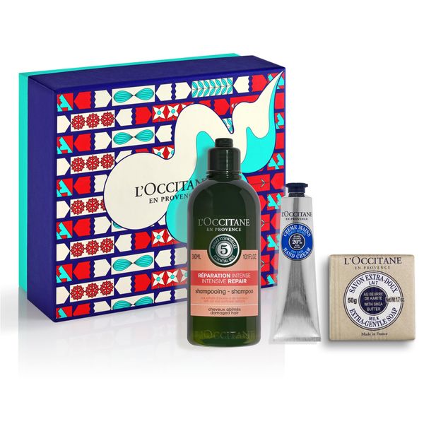 L'Occitane - Essentials-Set mit Shampoo, Handcreme und Extra-mildem Seife - Haar- und Körperpflege, Weichmachend - Weihnachtsgeschenkset für Frauen